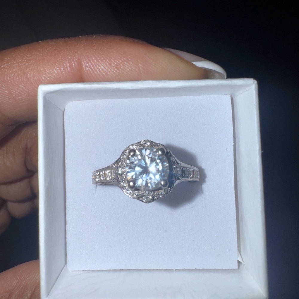 Classic Round Halo White Gold Engagement Ring with Clear Center Stone